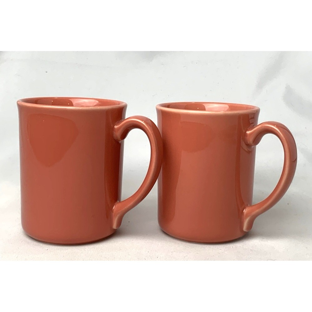 Corning Ware Mugs Coral Pink Salmon Set of 2 Coffee Cup Microwave USA made
